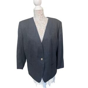 Evan-Picone Gray Vintage Wool Blazer – Women’s 18P Single Button Structured Fit